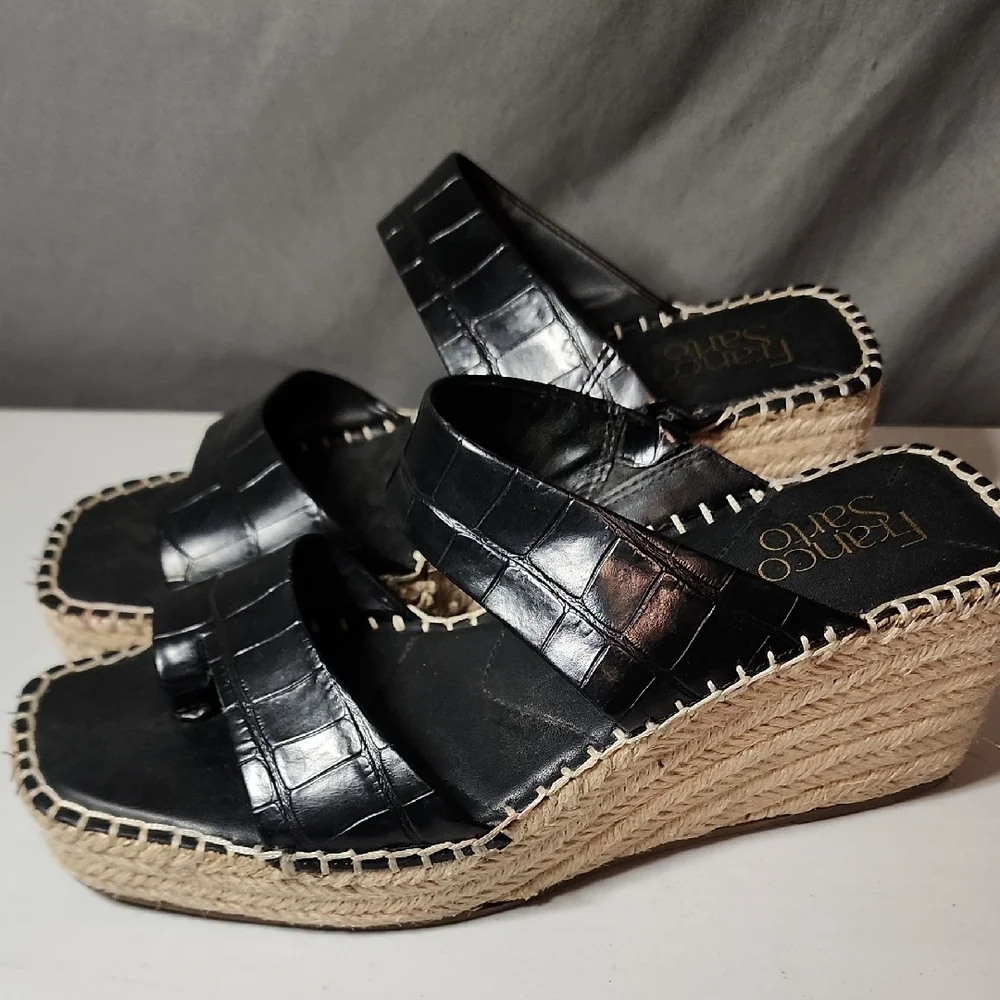 Franco Sarto Black Croc-Embossed Wedges